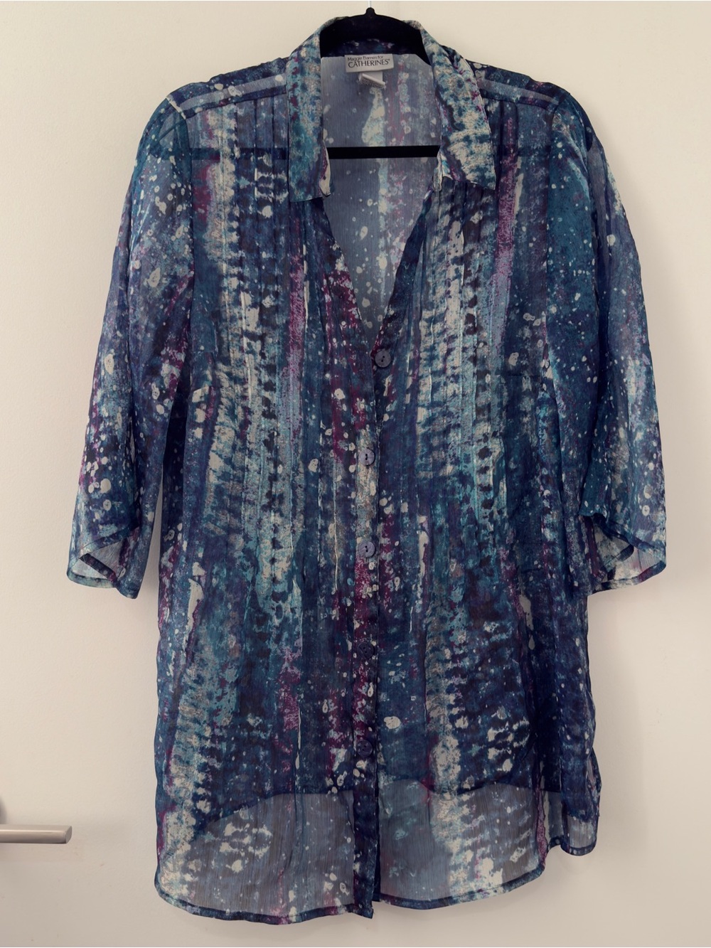 Vintage 1990s Maggie Barnes for Catherines Semi Sheer Button Up Down 0X Plus